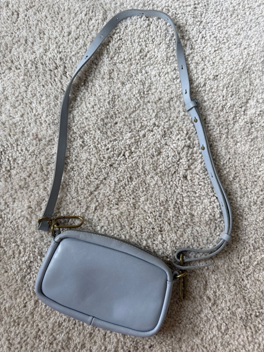 Madewell Light Blue Leather Crossbody Bag with Gold Hardware